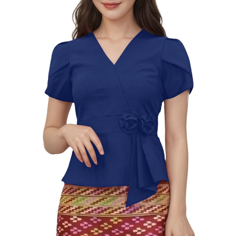 

ZANZEA Женская повседневная блузка с V-образным вырезом, летняя, с коротким рукавом, приталенная 4XL