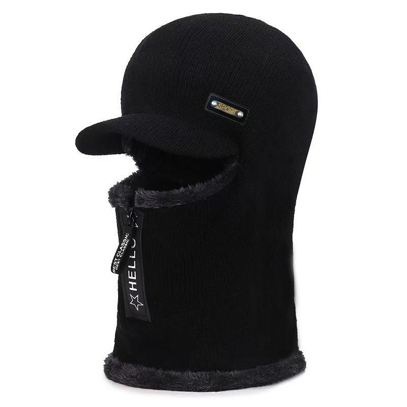 Autumn and Winter Men's Cold Resistant and Warm Woolen Hat, Cycling Knitted Hat, Neck and Ear Protection Integrated Cotton Hat