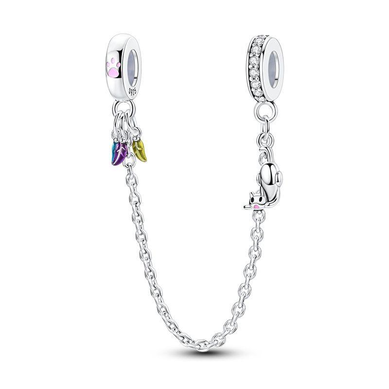 New Copper Safety Chain Butterfly Heart Tree Moon Dangle Charms Anklet Bead Fit Original Bracelet Diy Women Jewelry