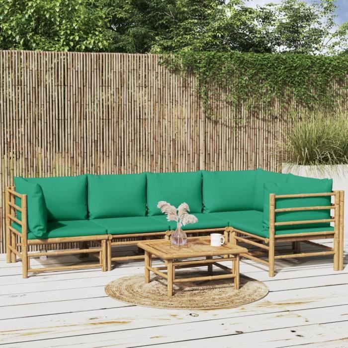 VidaXL Salon de jardin 6 pcs avec coussins vert bambou 3155169