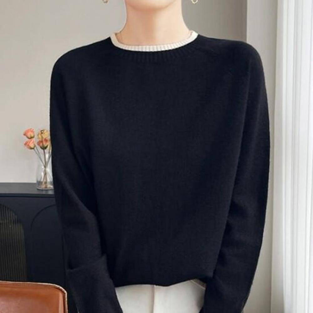 Navava Women Color Block Point Half High Neck Long Sleeve Knit Nk3203