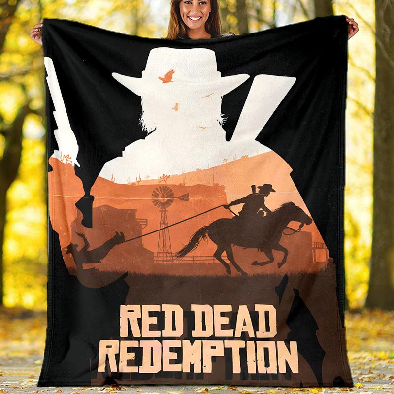 1pc Red Dead Redemption Theme Blanket - Digital Print, Polyester, Cozy for All Seasons, Perfect for Outdoor, and Travel