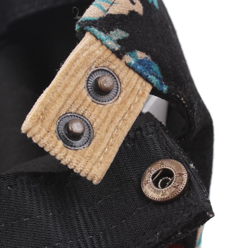 Ladies Big Flower Ethnic Wind Forward Cap Flannel Corduroy Splicing Beret Short Brim Casual Vintage Cap