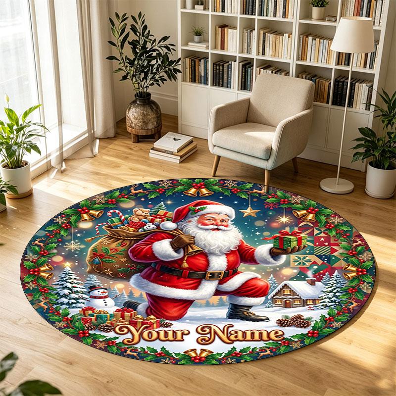 Christmas (108) Theme Circular Crystal Velvet Carpet Customized Name & Text Round Soft Floor Rug For Living Room Bedroom Decor