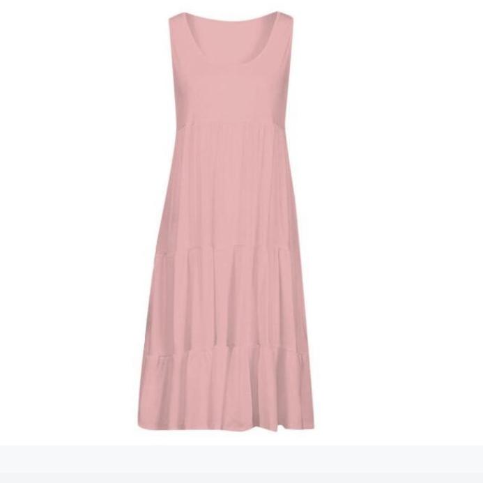 Summer Women's Plus Size Women O-Neck Sleeveless Ruffles Mini Dress Boho Solid Beach Sundress Oversized Loose Dress