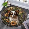 Puppy In Sunflowers Round Area Rug,Carpet Rug for Living Room Bedroom Sofa Playroom Decor,Non-slip Floor Mat