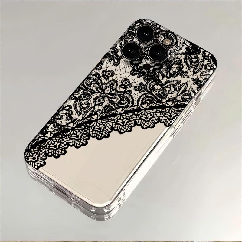 Black Lace Phone Case for iPhone 17 Air 16 15 14 13 12 11 Pro Max Plus Mini X 8 7 Soft Transparent Cover Fundas Accessory