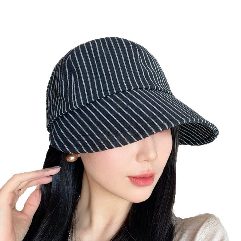 Spring and Summer Travel Play Sunscreen Face Cover Cap Children Stripes Simple Style Fashion Commuting Big Head Circumference Adjustable