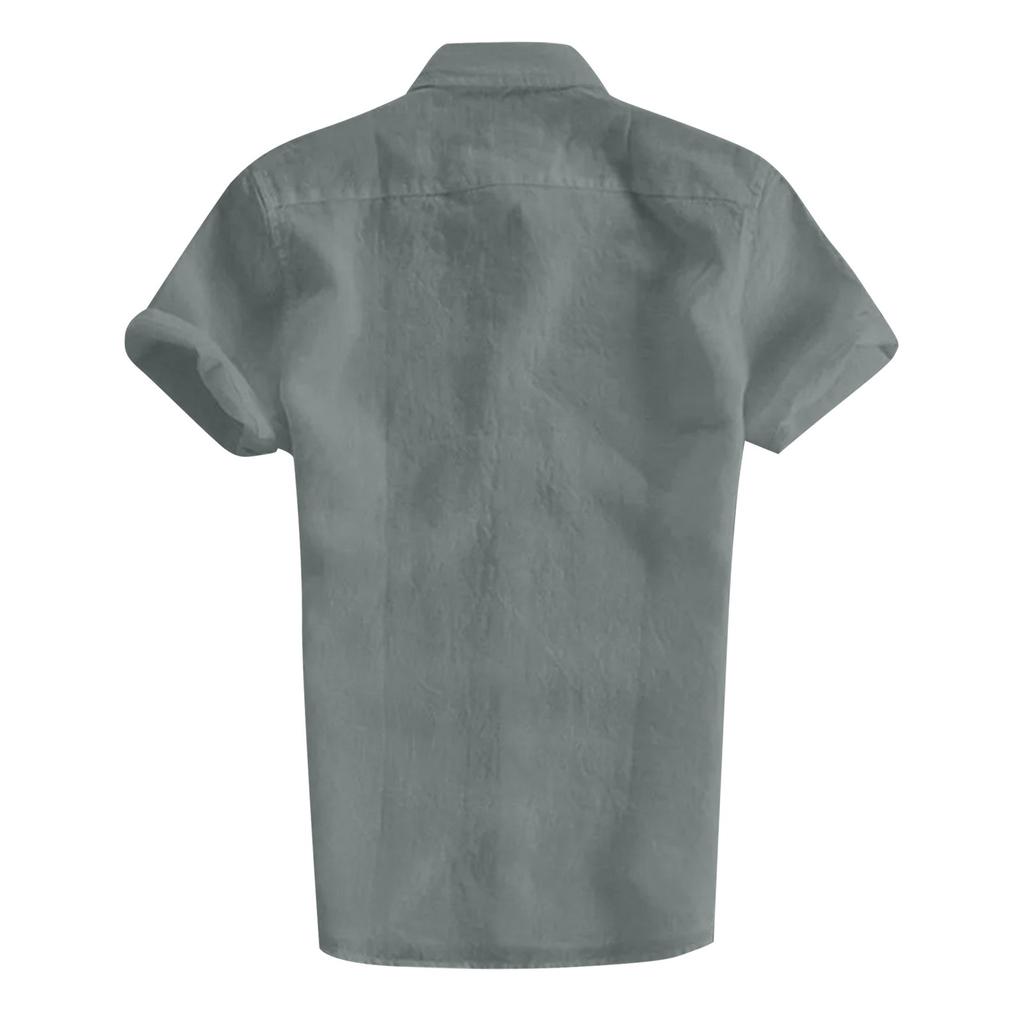 Summer Men's Lapel Button Short Sleeved Cotton Linen Shirt Casual Top