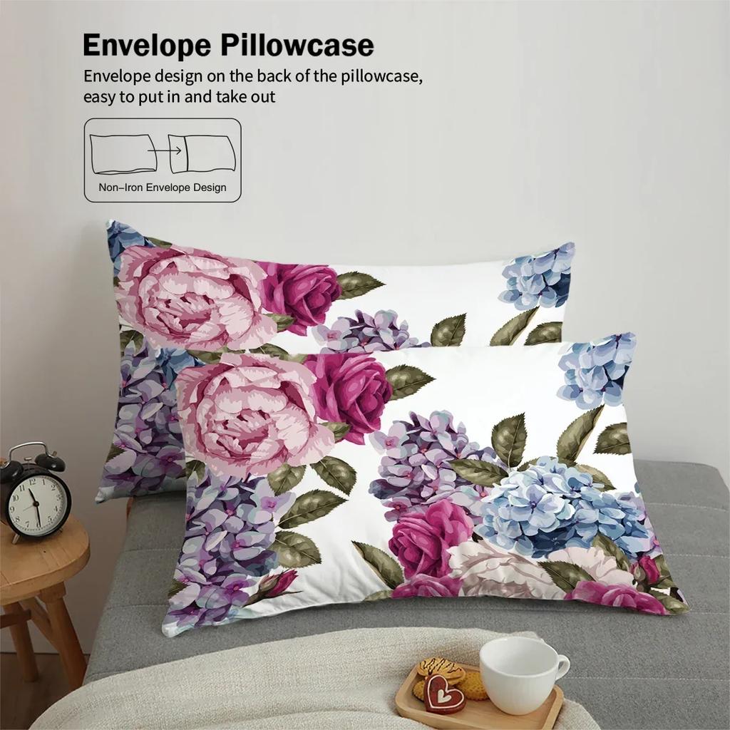 Copripiumino in piuma con stampa floreale rosa naturale, 3 pezzi (1 copripiumino+2 federe, senza imbottitura) set biancheria da letto