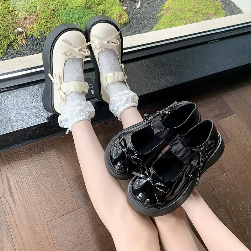 French thick heel thick sole Mary Jane shoes women's 2025 new summer and autumn light mouth small leather shoes bow with skirt single shoes