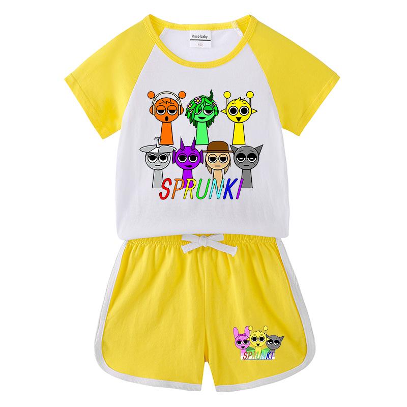 Kids' Summer Color Block Sports Set: Short Sleeve T-Shirt & Hot Pants
