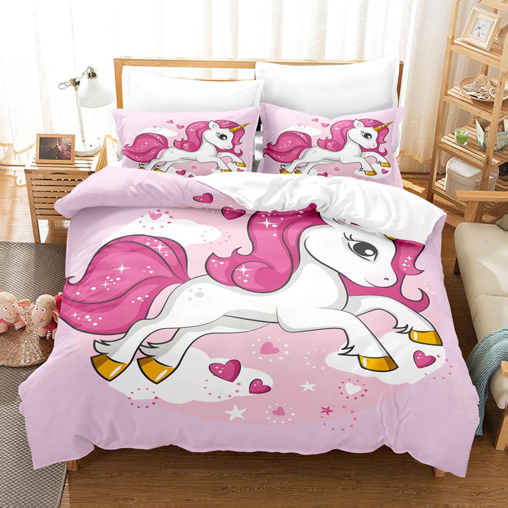 Pink Rainbow Horse Bedding Set Single Twin Full Queen King Size Unicorn Bed Set Aldult Kid Bedroom Duvet Cover Sets 3D Print 034