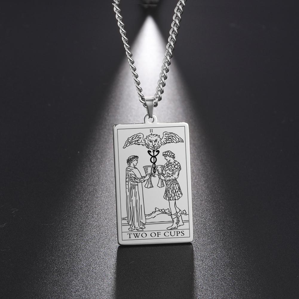 Dawapara The Suit of Cups Tarot Cards Link Chain Pendant Necklace Vintage Amulet Necklaces Men Women Stainless Steel Jewelry