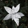 Sequin Mesh Christmas Artificial Flowers 25cm Poinsettia Flower  Festive Decoration