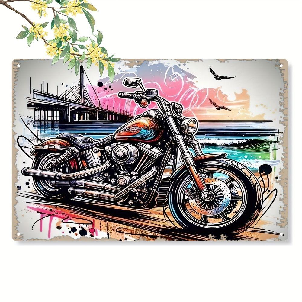 Vintage Motorcycle Metal Tin Sign Retro Biker Garage Wall Decor Industrial Style Art