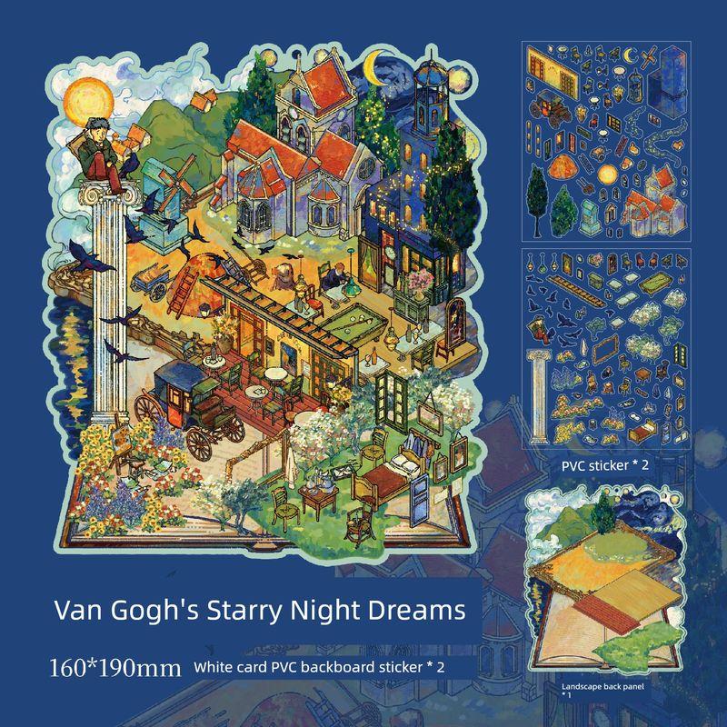 

Живопись мечты Пейзаж Лантау Наклейки Ван Гог Моне Веселые Ручная работа DIY Декомпрессия Миниатюрная Сцена Наклейки Маленькая Книга Van Gogh s Starry Night Dream