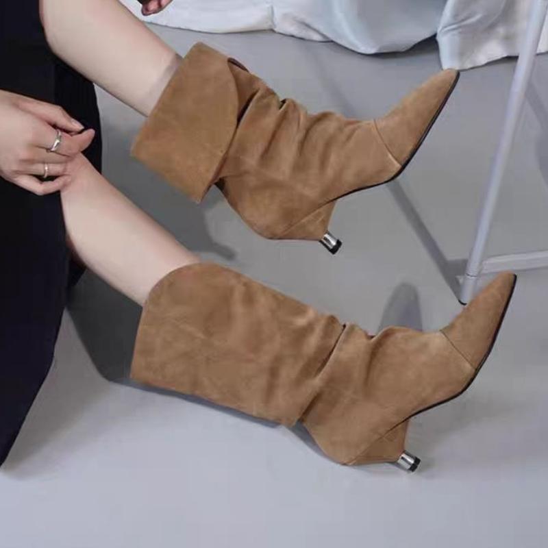 Fashion Designer 2025 New Women Ankle Boots Pleated Pointed Toe High Heels Shoes Sexy Dress Party Winter Goth Fashion Boots Woman Pumps