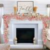 5.58ft Pink Fall Garland Artificial Maple Leaf Vine Garland with Pumpkins for Autumn Thanksgiving Mantel Fireplace Porch Indoor Outdoor Decor