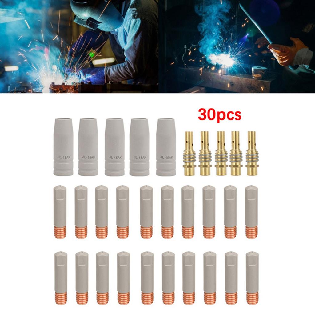 Pack of 30 Metal MIG Welding Torch Nozzles with Heat Dissipation Design and Durable Coating for TIG 15AK MAG Compatibility