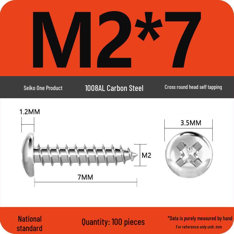 Galvanized Self-Tapping Screws, Round Head, White Zinc, PA Cross Pan, Pointed Tail M1.2-M4
