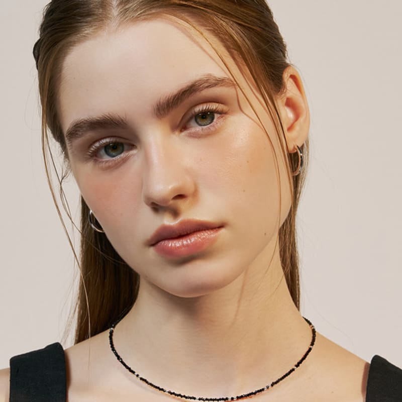 Hei Black Crystal Silver Ball Necklace