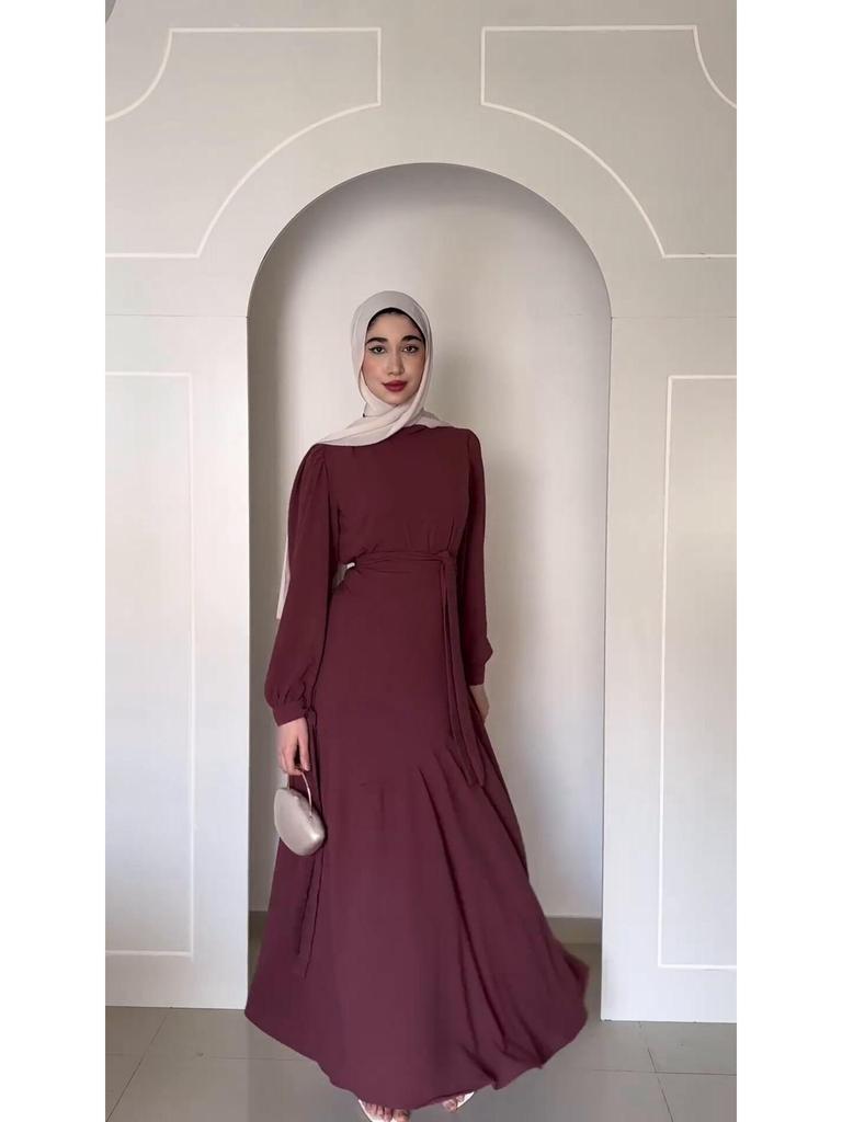 In Stock: 2024 Spring Dubai Long Sleeve Tie-Up Midi Dress Set