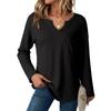 Women's Casual Fashion V-Neck Loose T-Shirt Solid Colour Long Sleeve Top