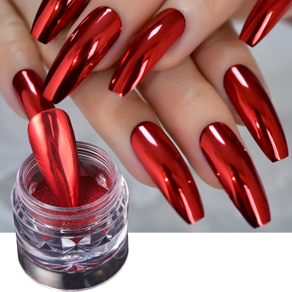 Xiaomi 1 Box Red Chrome Nail Powder Pigment Magic Mirror Metallic Nail Glitter Rubbing Dust Charms Makeup Nail Art Decorations Manicure
