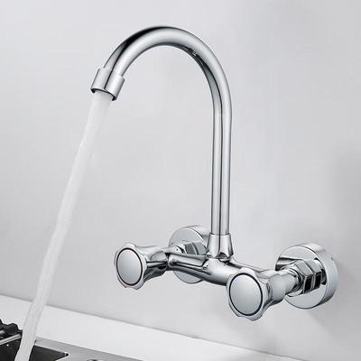 Square Style Wall-Mounted Brass Kitchen Faucet