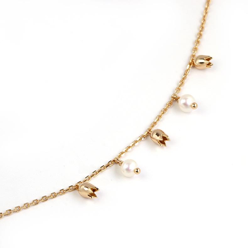 Light Jewelry Style Blue Bell Flower Pure Silver Plated Natural Freshwater Pearl Adjustable Women's Bracelet