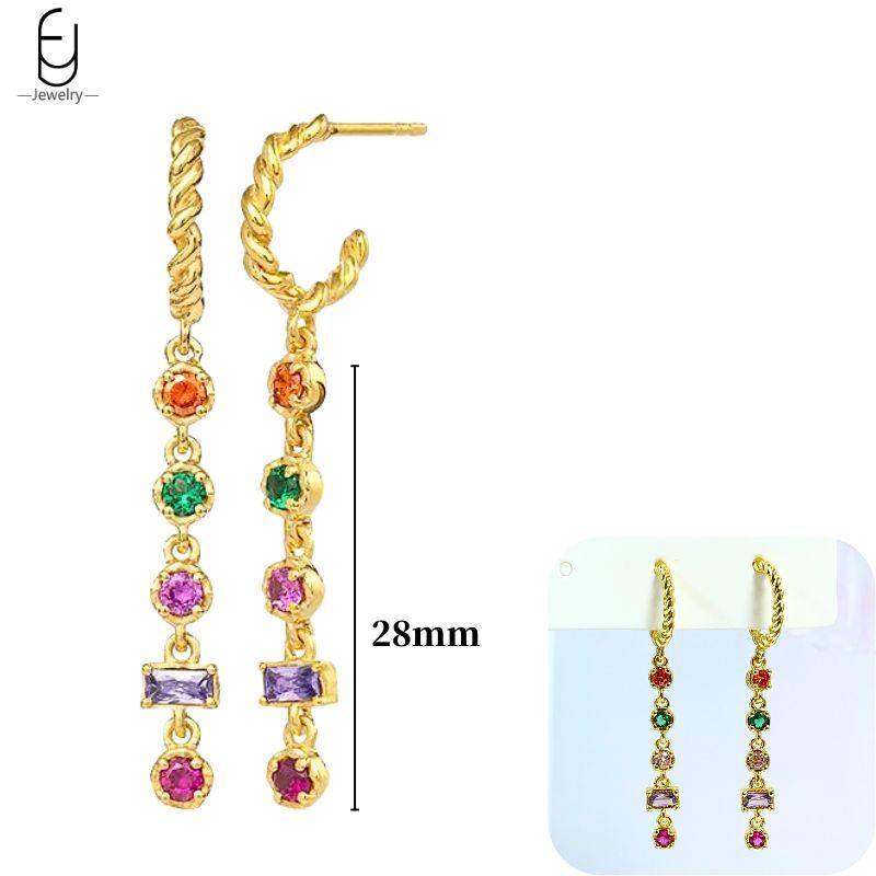 925 Silver Ear Buckles Fashion Hoop Earrings Colorful Crystal Pendants Gold Earring Premium Luxury Women's Jewelry Gift