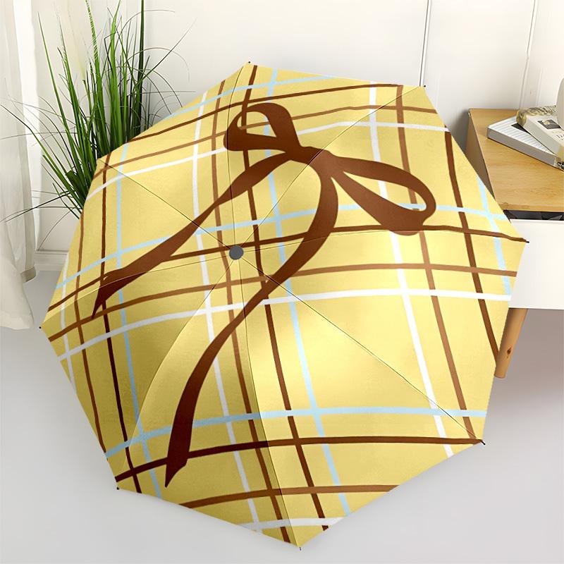 

1pc Plaid Bow Automatic Open/Close Folding Umbrella - Compact 8-Rib Design, Daily Use, Perfect Gift for Friends & Family yy251124181