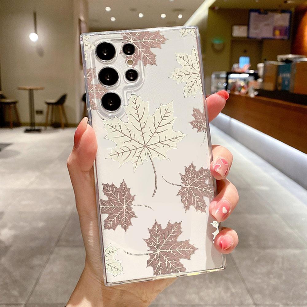 Fashion Yellow Fallen Leaves Case for Samsung Galaxy S24 Ultra S23 S20 Plus S21 FE S22 5G Maple Leaf Transparent Soft Cover Bag