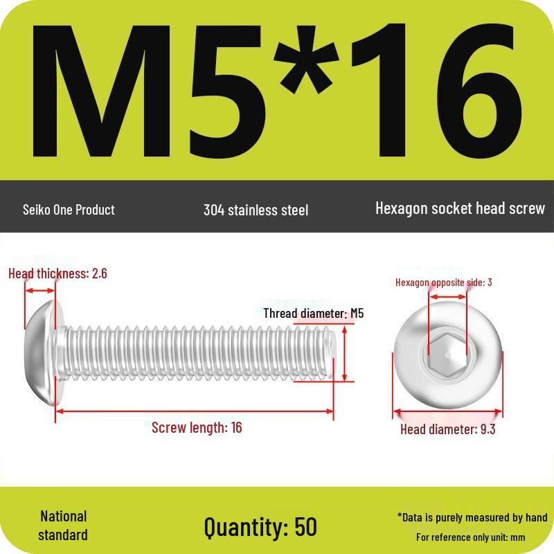304 Stainless Steel Pan, Half, and Round Head Hexagon Screws (M2-M12)