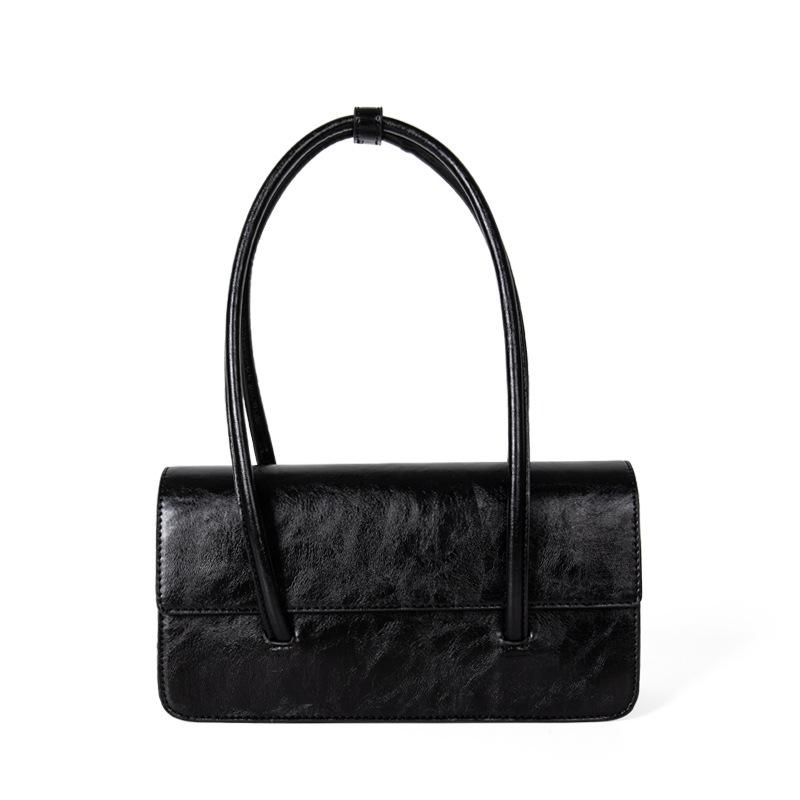 New Female Handbag with Niche Design, Oil Wax Leather Shoulder and Armpit Bag, High-end Texture, Fashionable Handheld Tote Bag