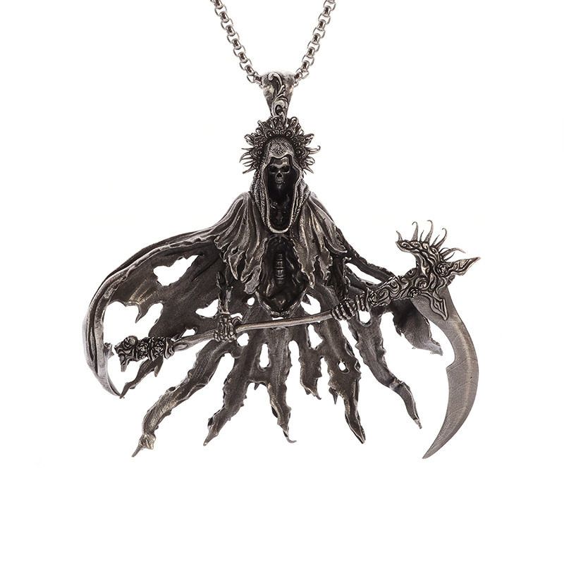 Retro G Skull Necklace Men's Dark Unique Niche Style Punk Exaggerated Death Demon Fashion Pendant