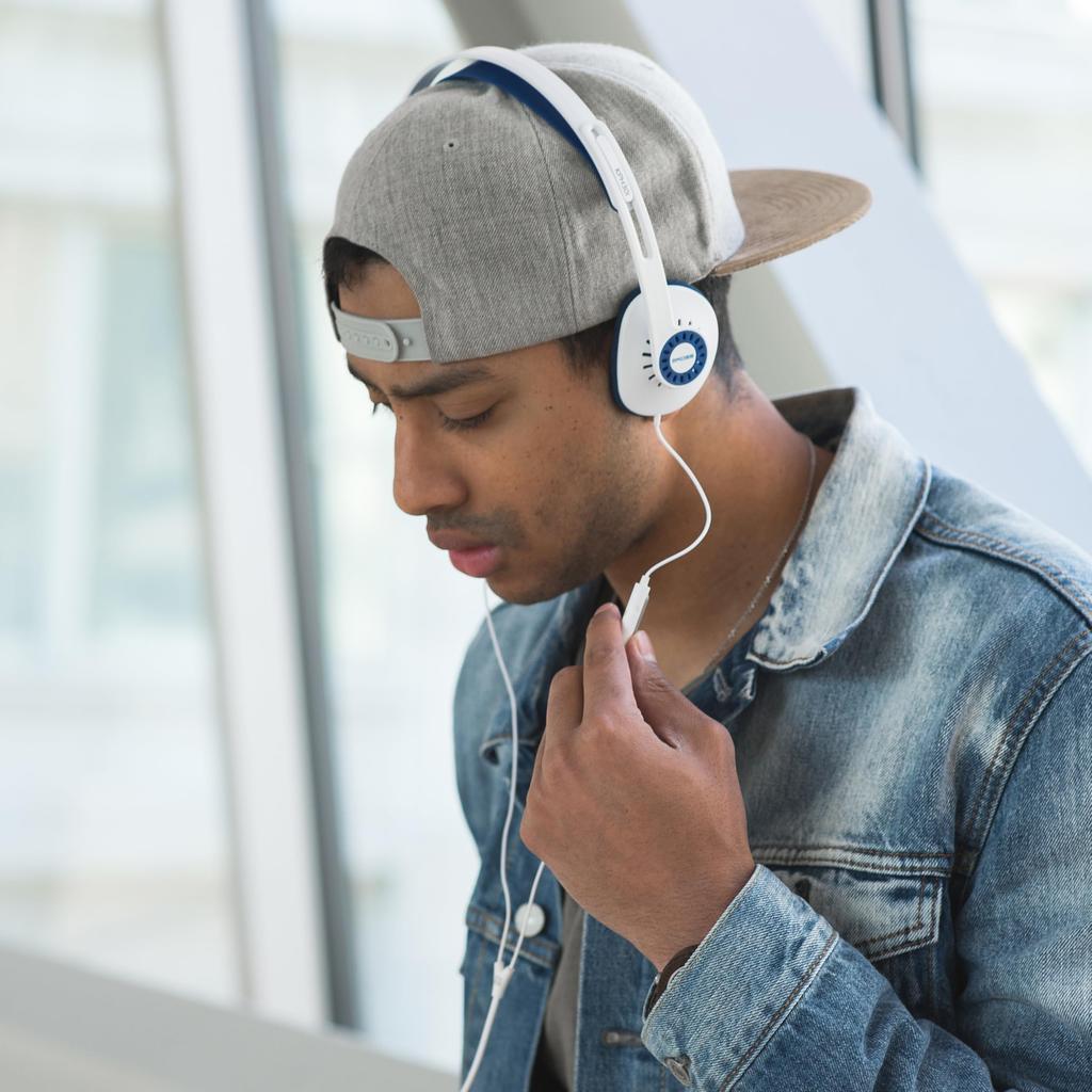 Koss KPH30iW Retro On-Ear Headphones Inline Microphone Touch Remote 3.5mm Wired White Blue