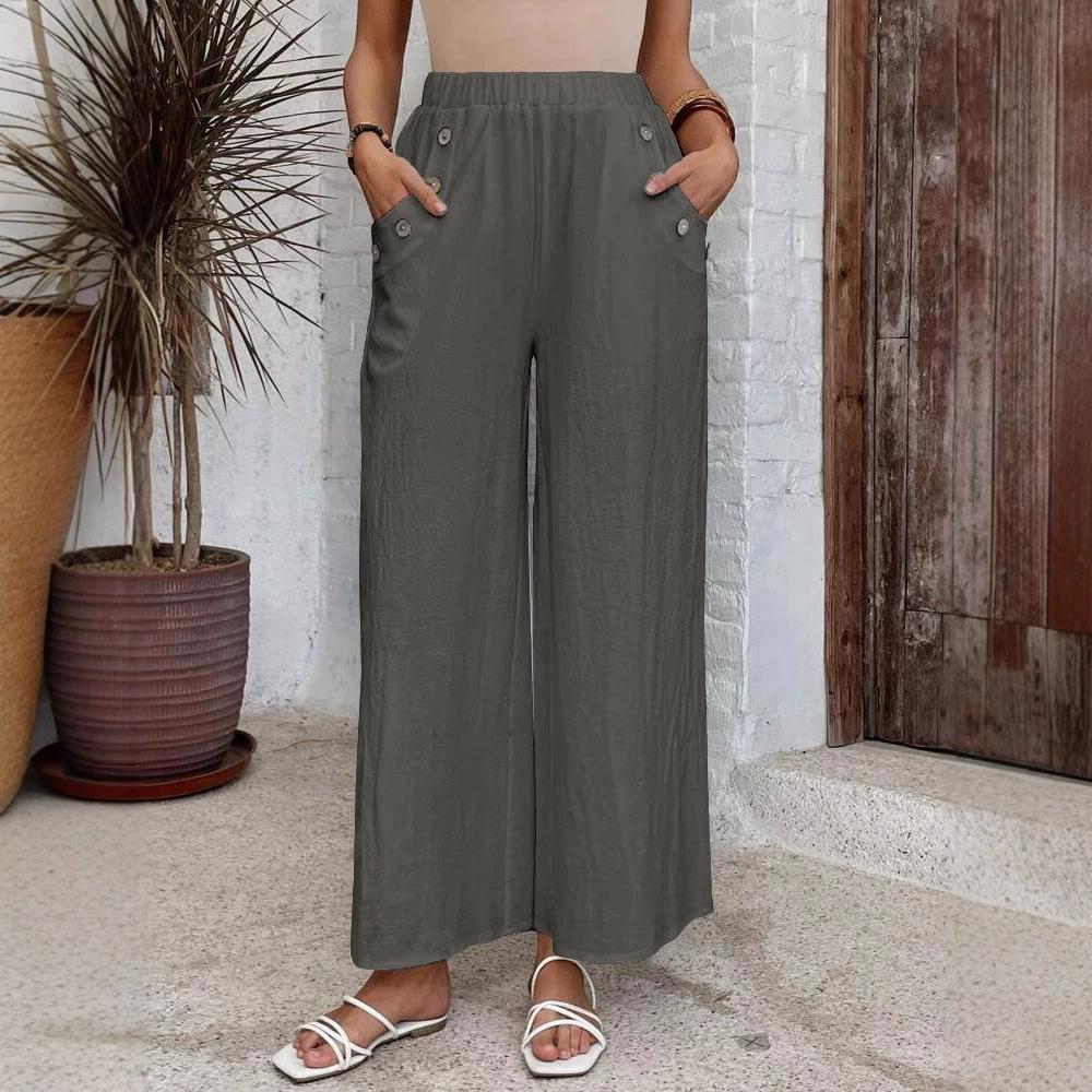 GMXIA Women's Fashion Casual Solid Color Print High Waist Pants & Capris