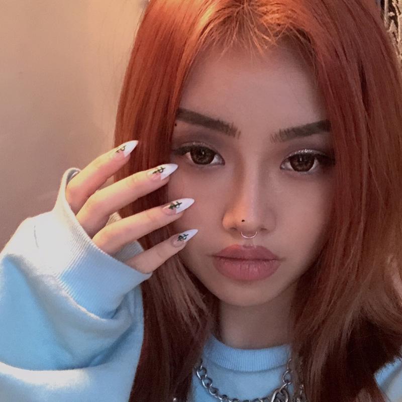 24Pcs/Set Dollar Sign Fake Nails Detachable White Sharp False Nail