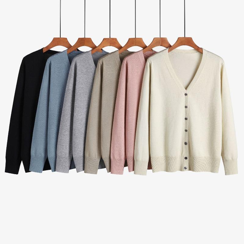 Spring Long-sleeved Knitted Sweater Solid Color Simple Temperament Cardigan with Women's Sweater Plus Size Coat, Catty
