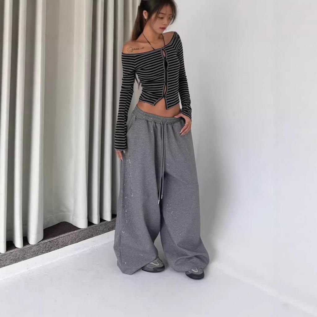 Damen Frühlings High Waist Koreanischer Stil Kordelzug Weite Hosen