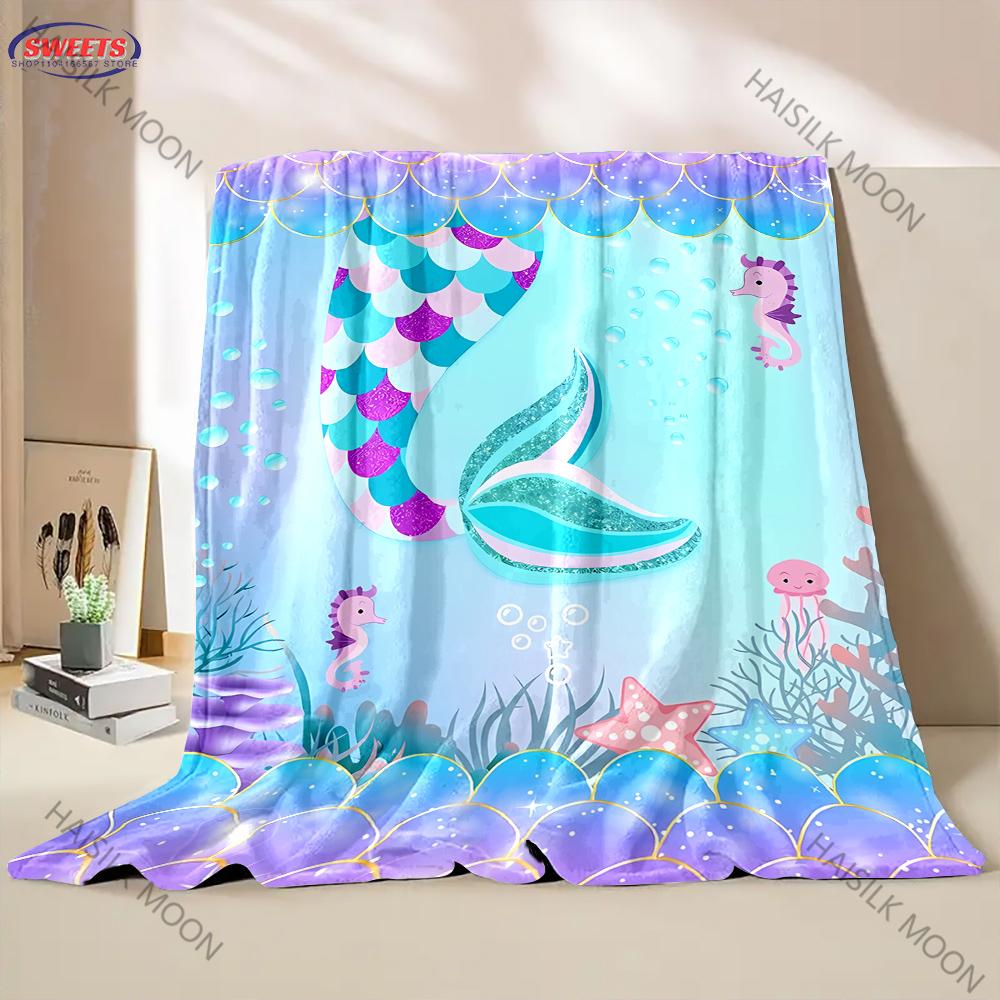 Beautiful Mermaid Tail Pattern Flannel Throw Blanket, Warm Cozy Throw, All Seasons for Home Couch Bed Sofa Top 10 Holiday Gifts