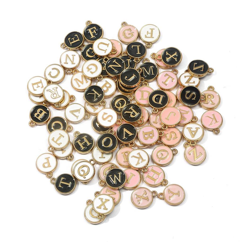 10Pcs 12x2.5mm Alphabet Double Face Charms Pendant Beads for Jewelry DIY Findings
