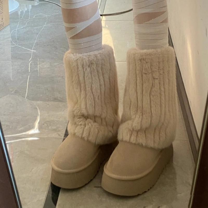 Flauschige Kunstpelz Beinwärmer Pelz Fersen Lange Stiefel Manschetten Abdeckung Hat Elastisch Ein Paar Karneval Stiefelabdeckung Y2K JK Uniform