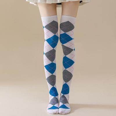 1 Paar Wintersocken mit Rautendruck, Overknee-Socken, warme, extra lockere Knöchelstrümpfe in Kontrastfarbe für den Alltag beim Tanzen