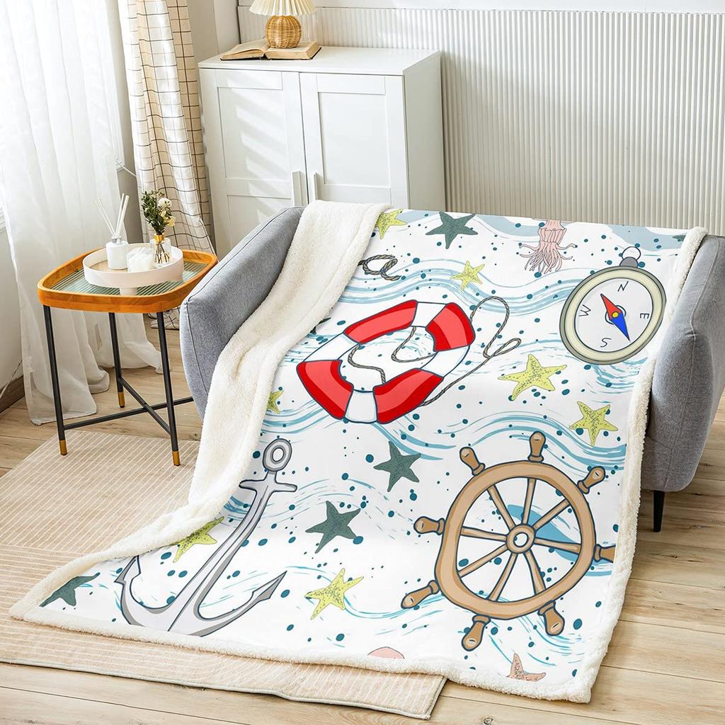 Ship Rudder Print Blanket Soft Fleece Flannel Lightweight Nautical Blanket Cozy Warm Plush Throw Blanket Sofa Couch Chair Decor
