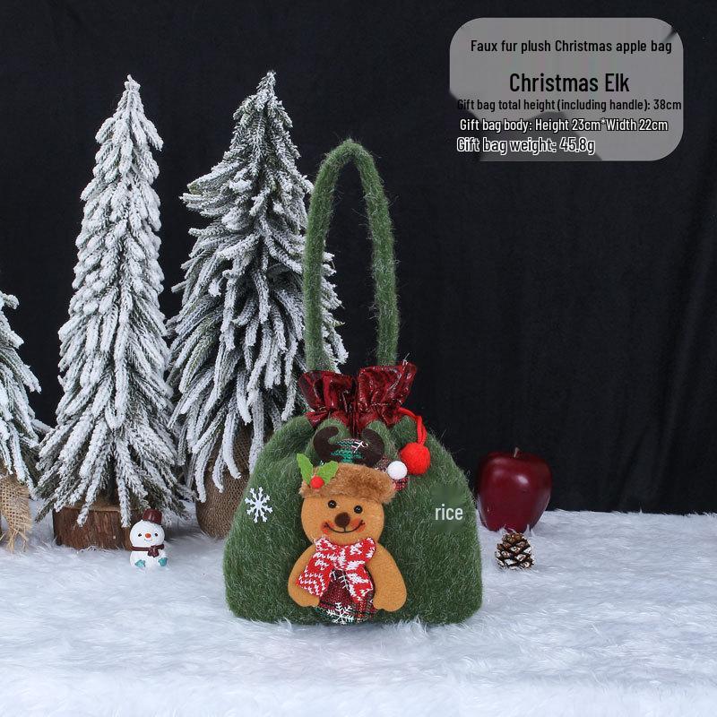 Christmas Apple Flannel Drawstring Gift Bag with Bowknot for Children's Candy
