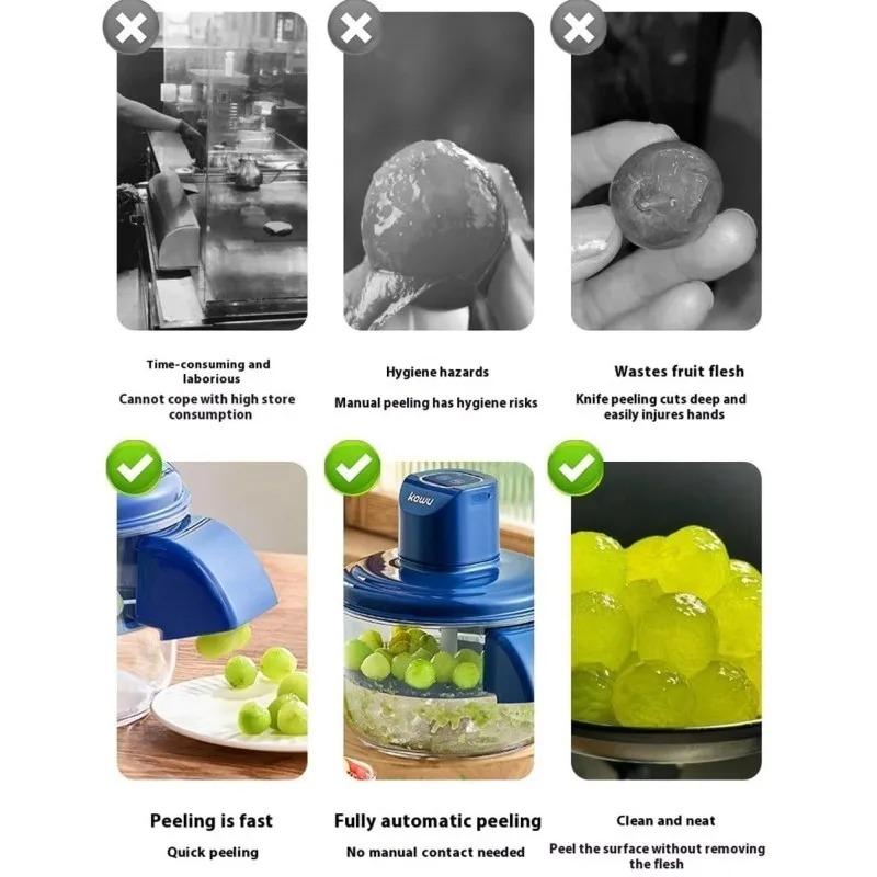 Stainless Steel Electric Grape Peeling Machine Kitchen Peeler High-Speed Fruit Skin Remover Tool Rechargeable forHome Commercial