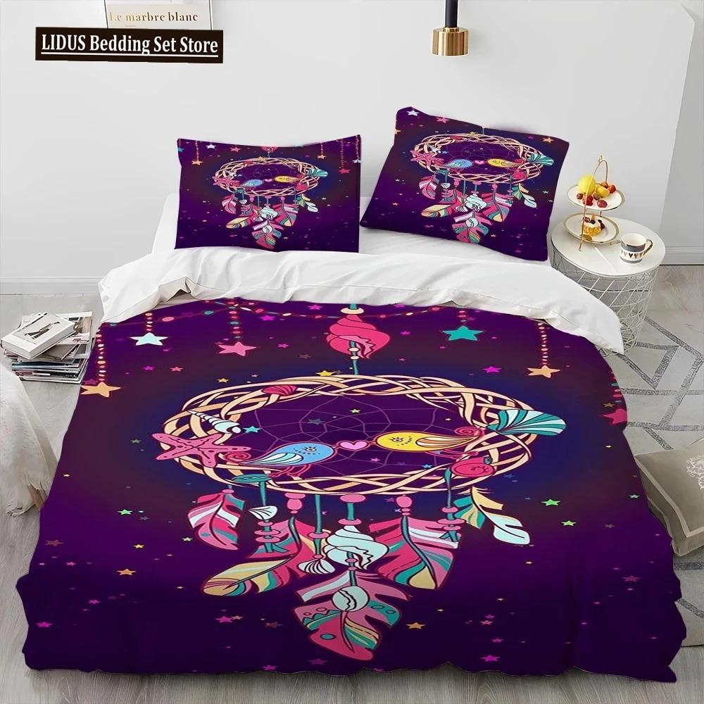Fashion DreamCatcher Feather Owl Comforter Bedding Set,Duvet Cover Bed Set Quilt Cover Pillowcase,King  Set